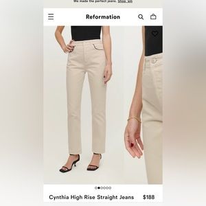 Reformation Cynthia High Rise Straight Jeans - Black Contrast Piping